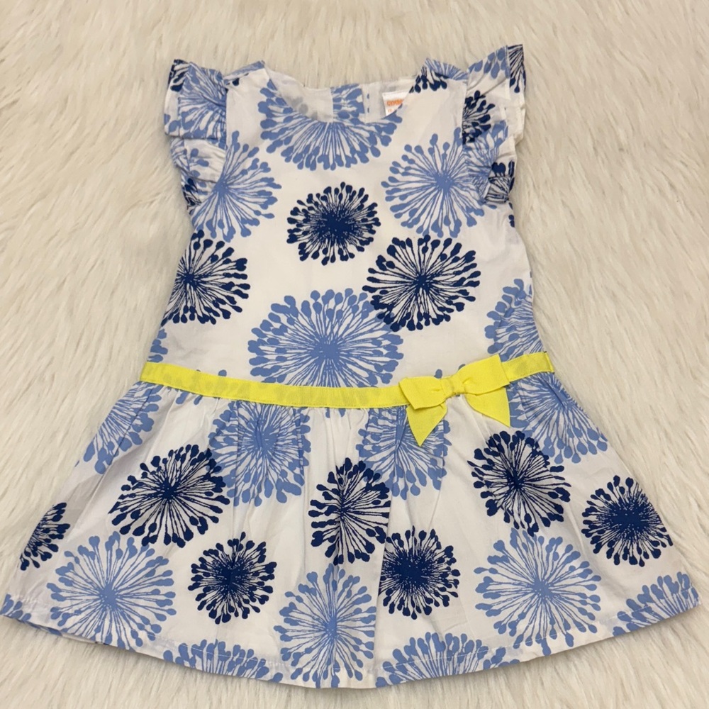 Gymboree Girls Pocketful Sunshine Dandelion Toddler Dress Blue & White 12-18M